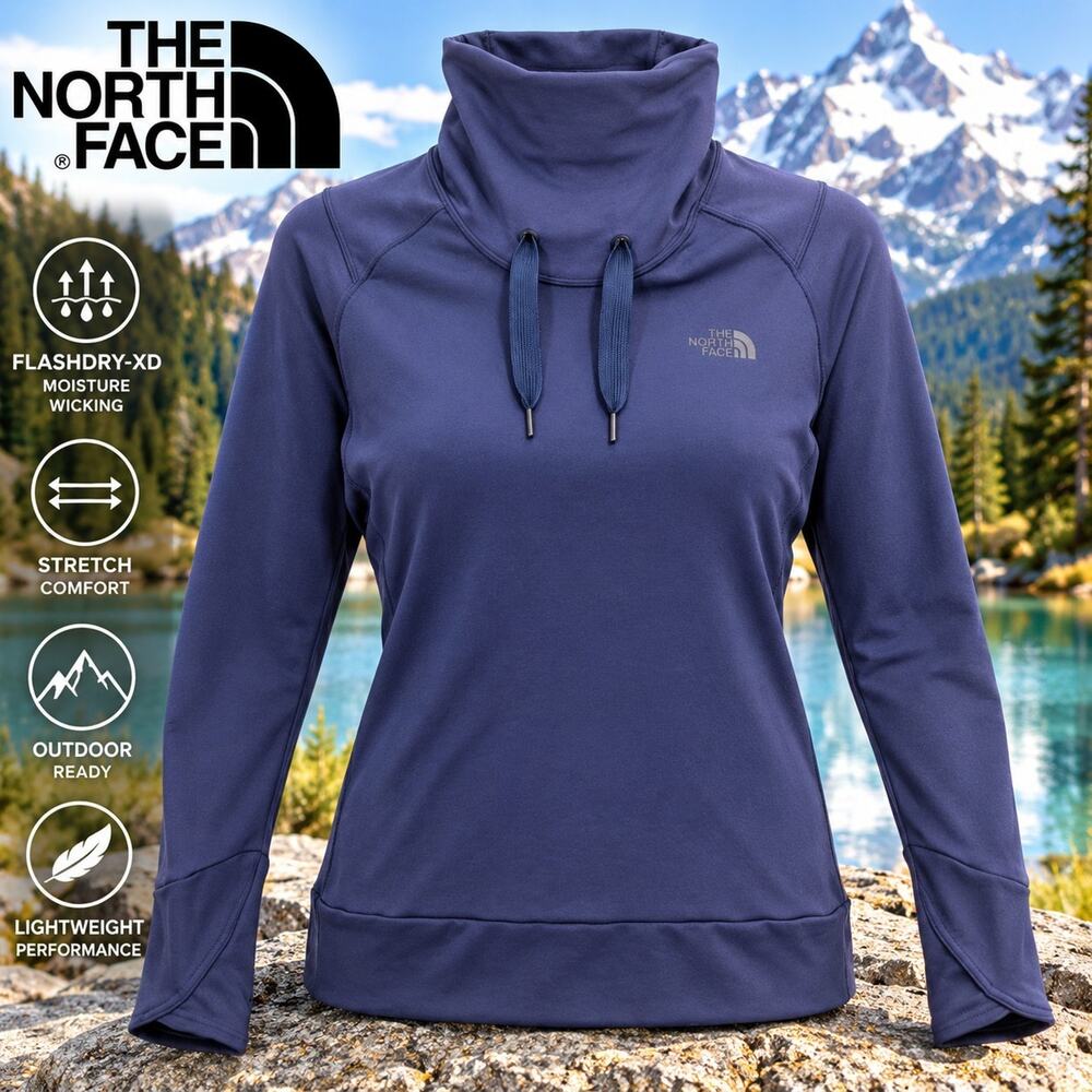 The North Face Womens Medium FlashDry XD Cowl Neck Pullover Blue Outdoor Top